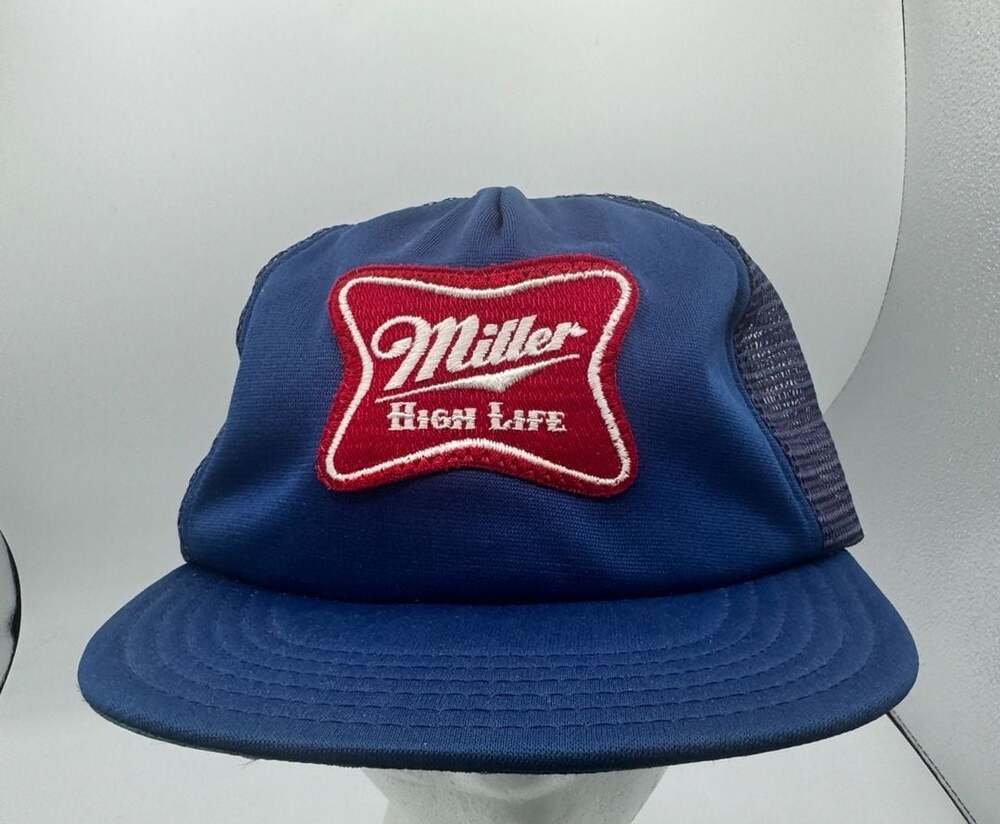 Union Made USA Unitog Miller High Life Trucker Hat Snapback Blue Patch Beer Cap
